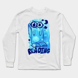 Reading Watercolor Cat Long Sleeve T-Shirt